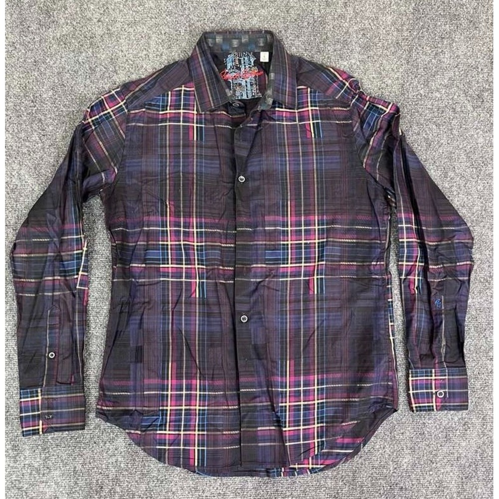 Robert Graham Shirt Mens Small Pink Purple Stripe Long Sleeve Flip Cuff Designer